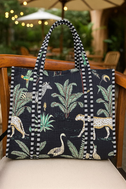 Black Jungle Safari Tote (With Zipper)