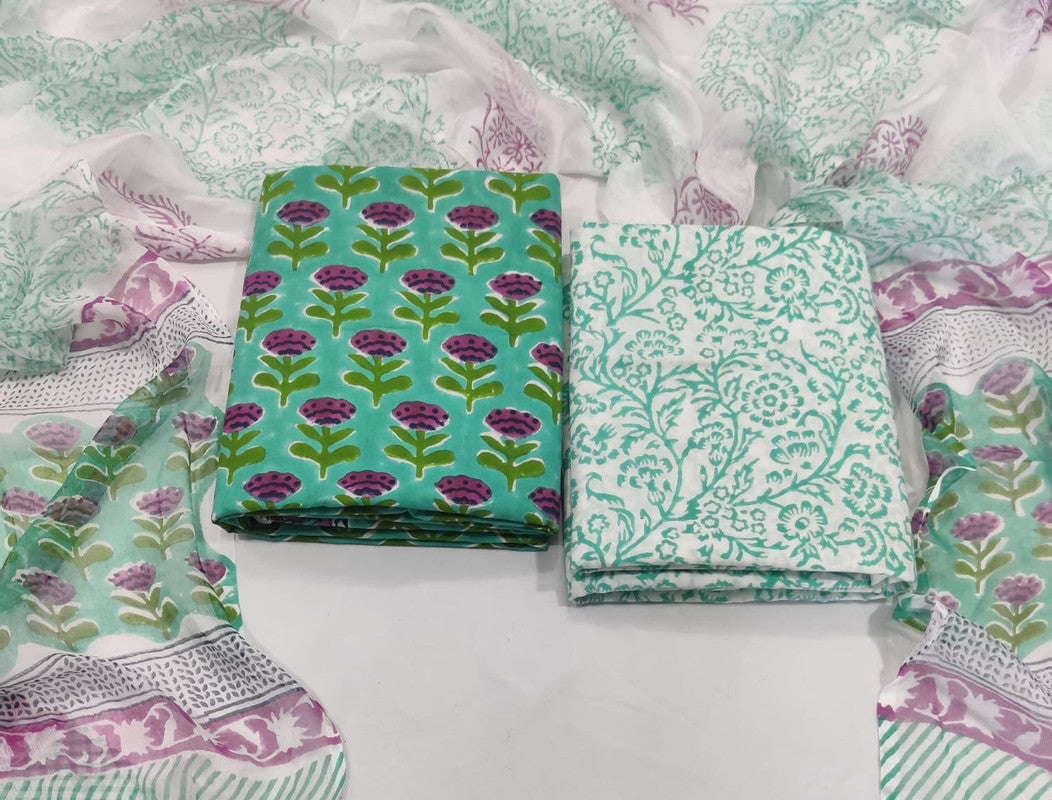 Pure Cotton Unstitched Suit With Chiffon Dupatta