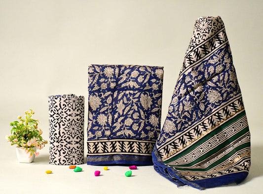 EXCLUSIVE HAND BLOCK PRINT CHANDERI SILK SUIT SET