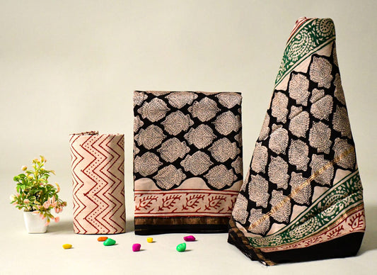 EXCLUSIVE HAND BLOCK PRINT CHANDERI SILK SUIT SET