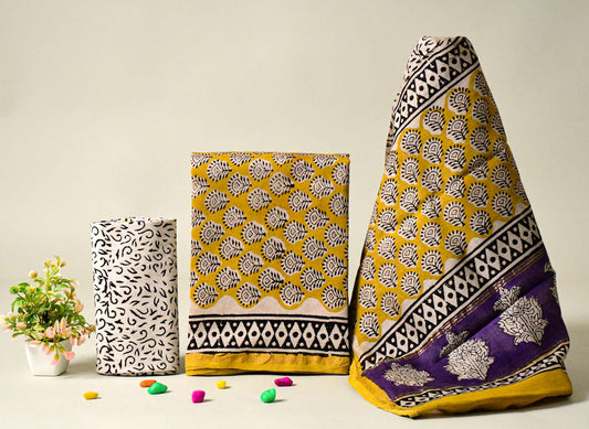 EXCLUSIVE HAND BLOCK PRINT CHANDERI SILK SUIT SET