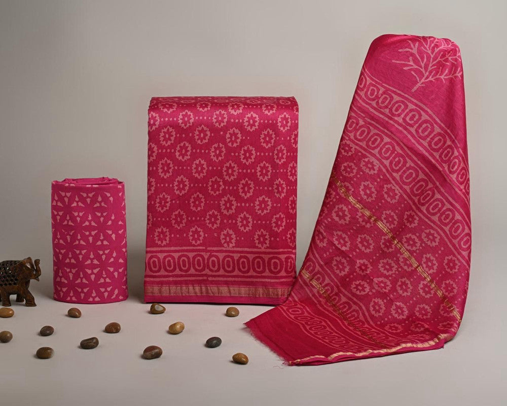 EXCLUSIVE HAND BLOCK PRINT CHANDERI SILK SUIT SET