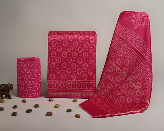 EXCLUSIVE HAND BLOCK PRINT CHANDERI SILK SUIT SET