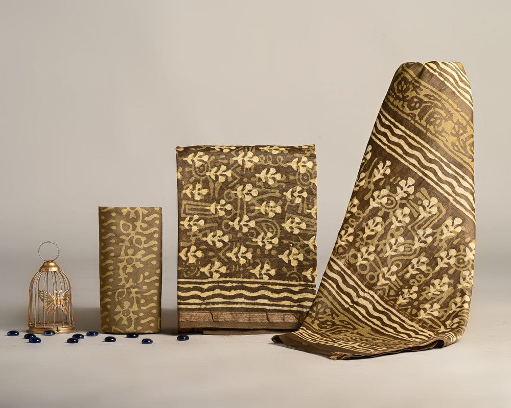 EXCLUSIVE HAND BLOCK PRINT CHANDERI SILK SUIT SET