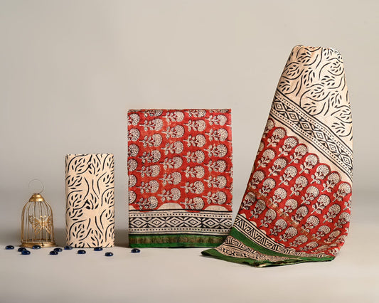 EXCLUSIVE HAND BLOCK PRINT CHANDERI SILK SUIT SET