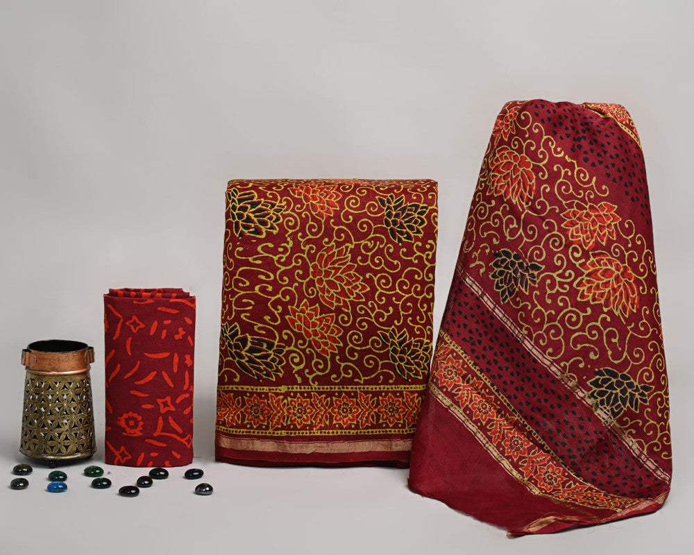 EXCLUSIVE HAND BLOCK PRINT CHANDERI SILK SUIT SET