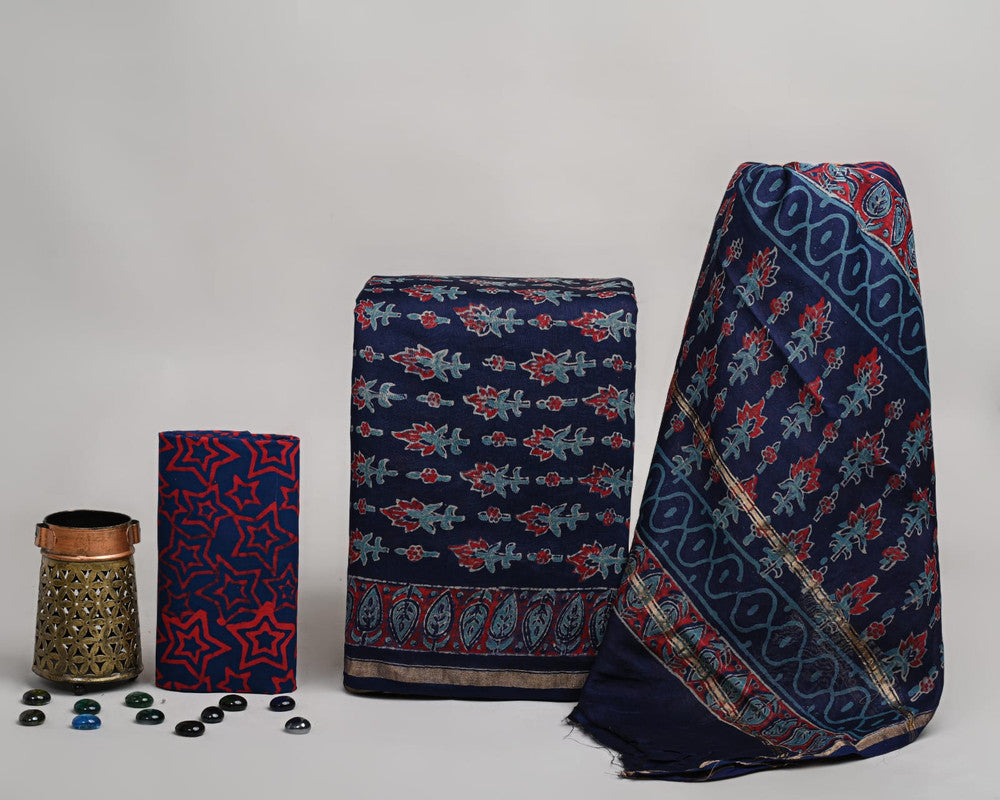 EXCLUSIVE HAND BLOCK PRINT CHANDERI SILK SUIT SET