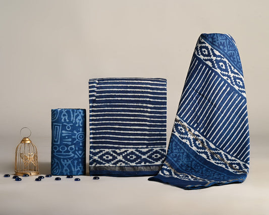 EXCLUSIVE HAND BLOCK PRINT CHANDERI SILK SUIT SET