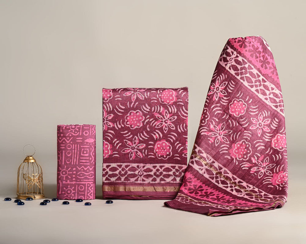 EXCLUSIVE HAND BLOCK PRINT CHANDERI SILK SUIT SET