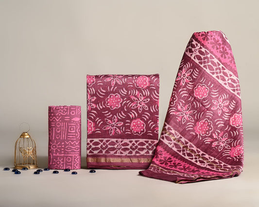 EXCLUSIVE HAND BLOCK PRINT CHANDERI SILK SUIT SET
