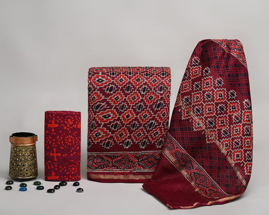 EXCLUSIVE HAND BLOCK PRINT CHANDERI SILK SUIT SET