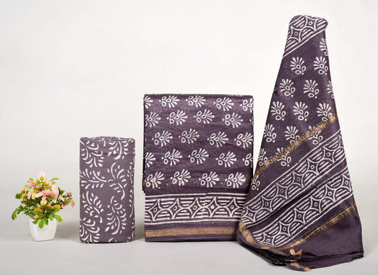 EXCLUSIVE HAND BLOCK PRINT CHANDERI SILK SUIT SET
