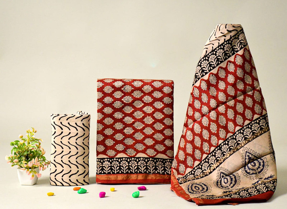 EXCLUSIVE HAND BLOCK PRINT CHANDERI SILK SUIT SET