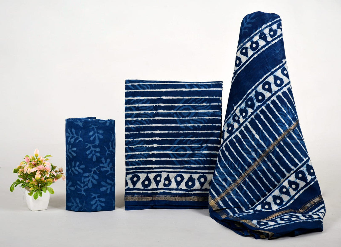 EXCLUSIVE HAND BLOCK PRINT CHANDERI SILK SUIT SET