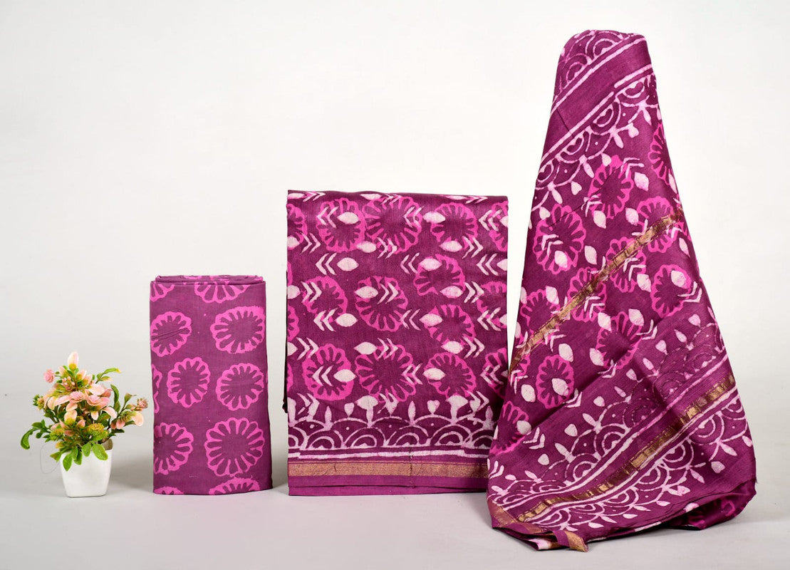 EXCLUSIVE HAND BLOCK PRINT CHANDERI SILK SUIT SET