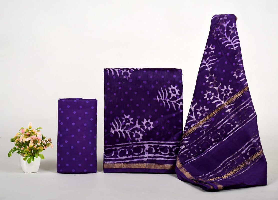 EXCLUSIVE HAND BLOCK PRINT CHANDERI SILK SUIT SET