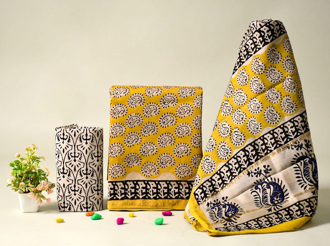 EXCLUSIVE HAND BLOCK PRINT CHANDERI SILK SUIT SET