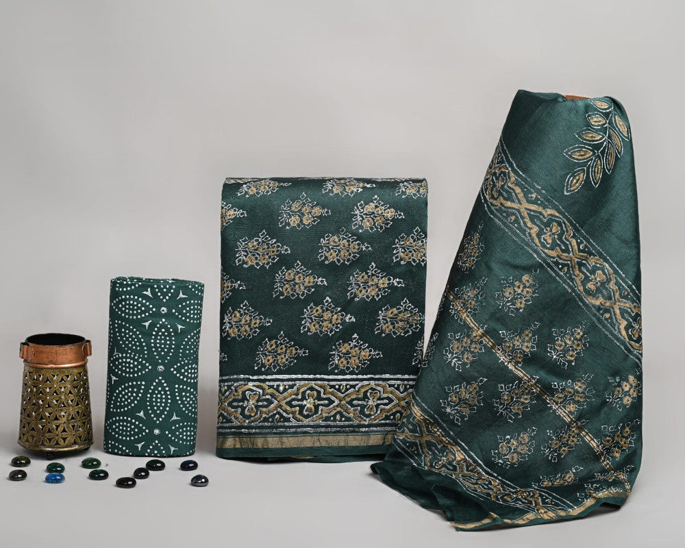 EXCLUSIVE HAND BLOCK PRINT CHANDERI SILK SUIT SET