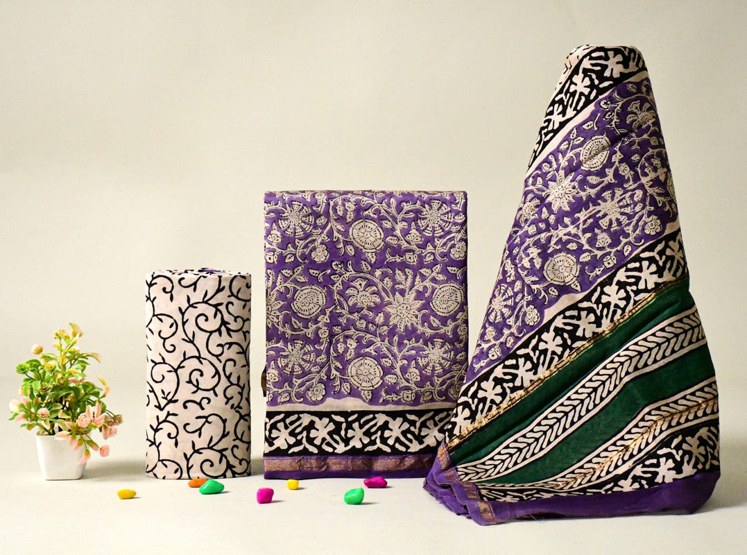 EXCLUSIVE HAND BLOCK PRINT CHANDERI SILK SUIT SET