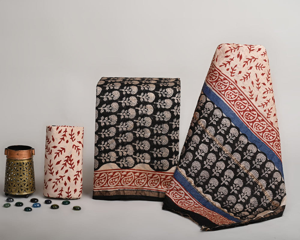 EXCLUSIVE HAND BLOCK PRINT CHANDERI SILK SUIT SET