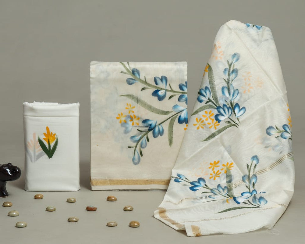 EXCLUSIVE HAND BLOCK PRINT CHANDERI SILK SUIT SET