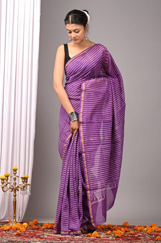 CHANDERI SILK BAGRU PRINT SAREE WITH ZARI BORDER