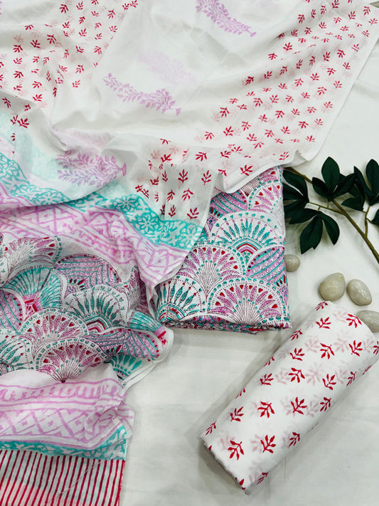 Pure Cotton Unstitched Suit With Cotton Dupatta