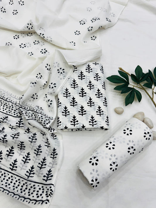 Pure Cotton Unstitched Suit With Cotton Dupatta