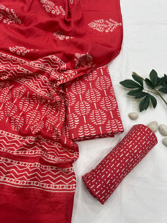 Pure Cotton Unstitched Suit With Cotton Dupatta