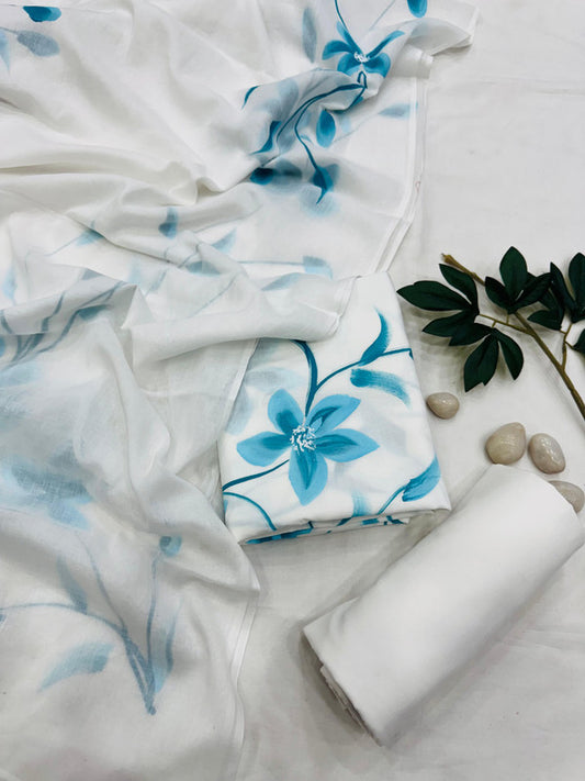 Pure Cotton Unstitched Suit With Cotton Dupatta