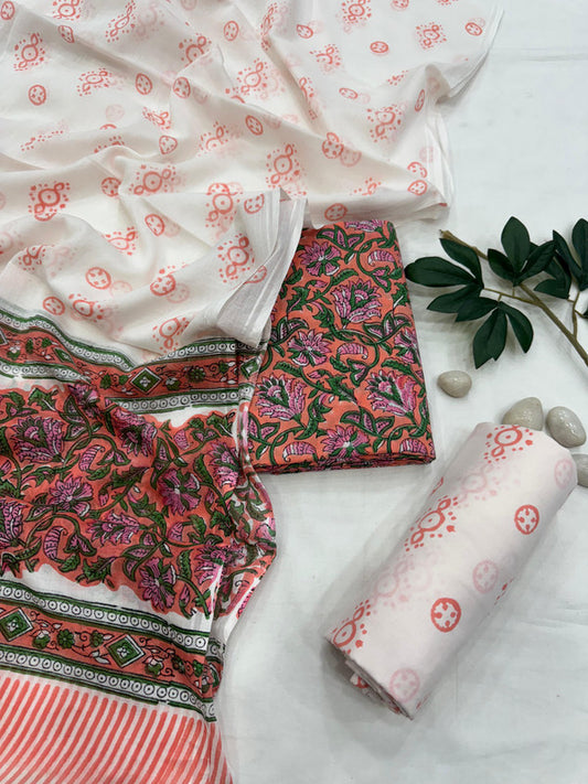 Pure Cotton Unstitched Suit With Cotton Dupatta