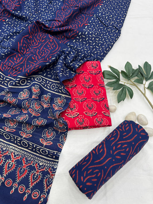 Pure Cotton Unstitched Suit With Cotton Dupatta