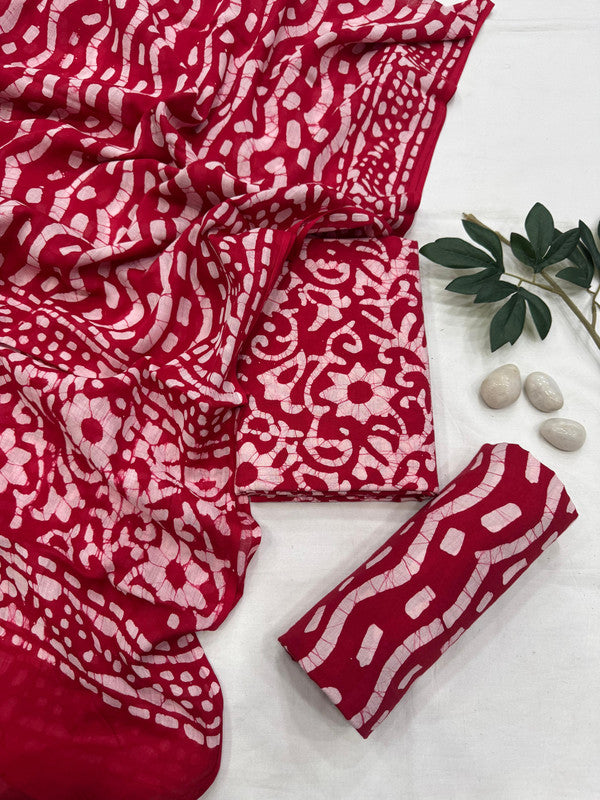 Pure Cotton Unstitched Suit With Cotton Dupatta