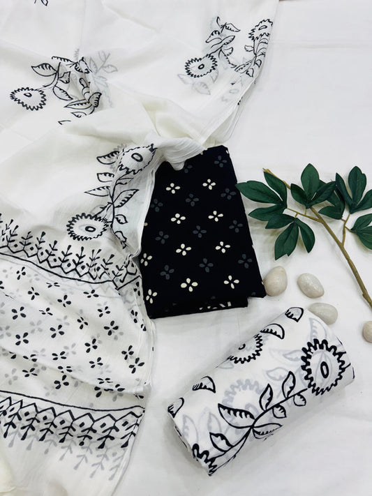Pure Cotton Unstitched Suit With Cotton Dupatta