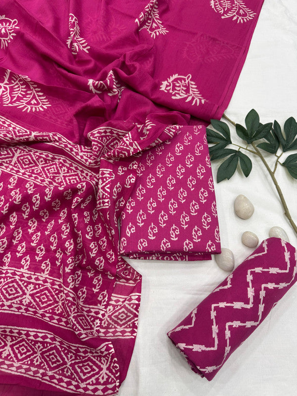 Pure Cotton Unstitched Suit With Cotton Dupatta