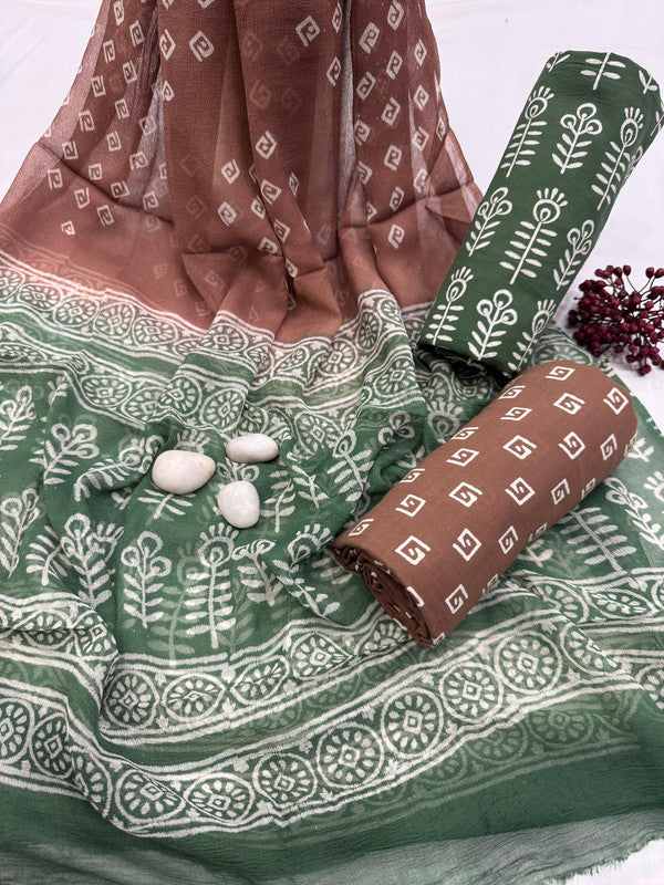 Pure Cotton Unstitched Suit With Chiffon Dupatta