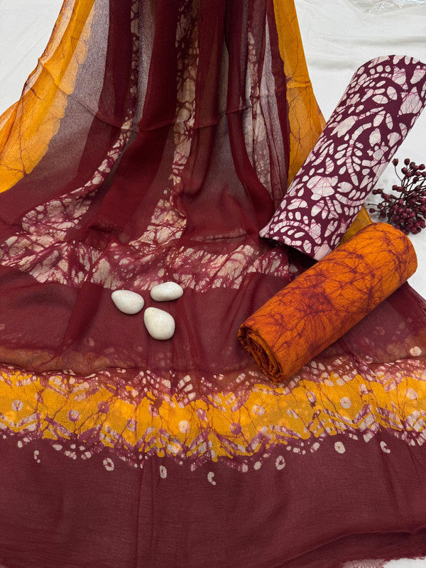 Pure Cotton Unstitched Suit With Chiffon Dupatta