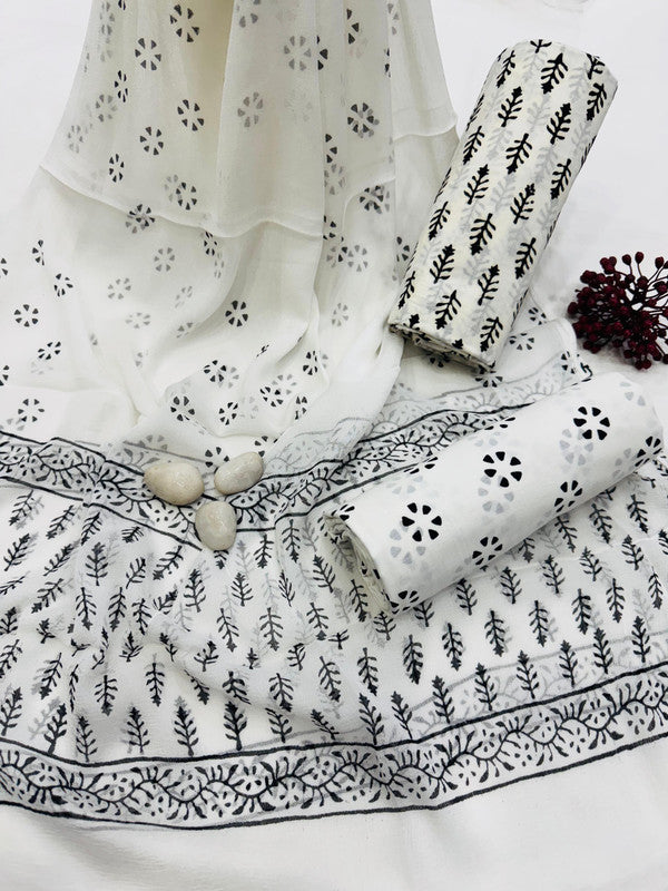 Pure Cotton Unstitched Suit With Chiffon Dupatta