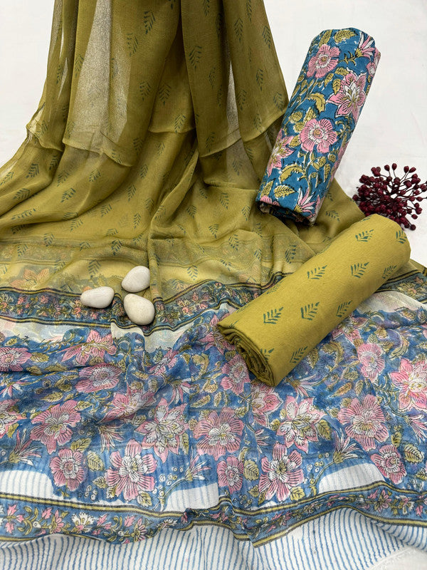 Pure Cotton Unstitched Suit With Chiffon Dupatta