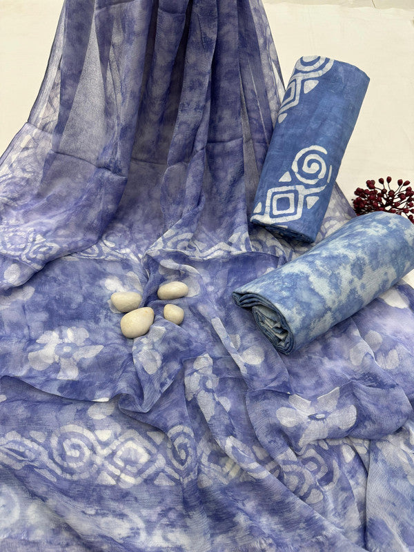 Pure Cotton Unstitched Suit With Chiffon Dupatta