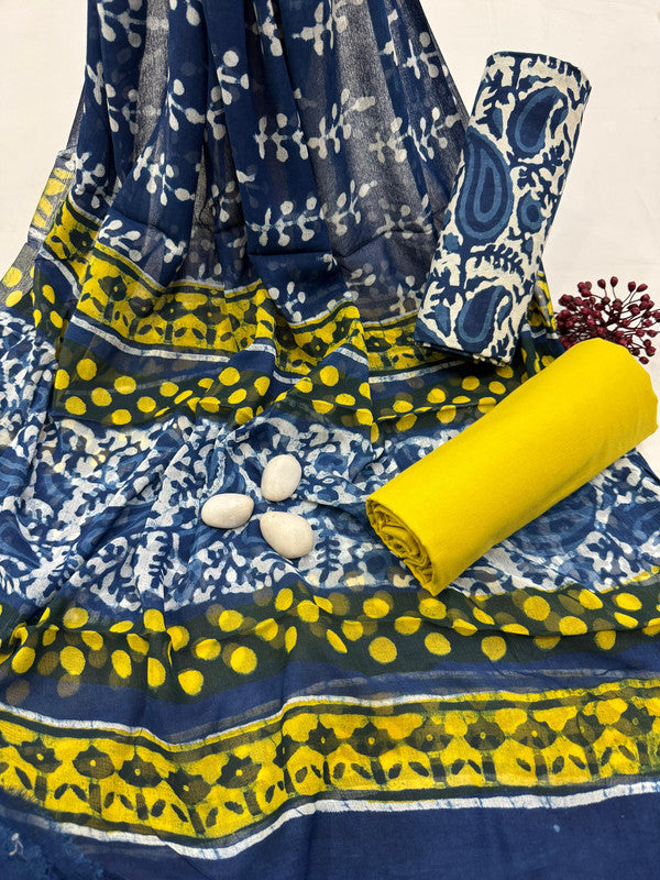 Pure Cotton Unstitched Suit With Chiffon Dupatta
