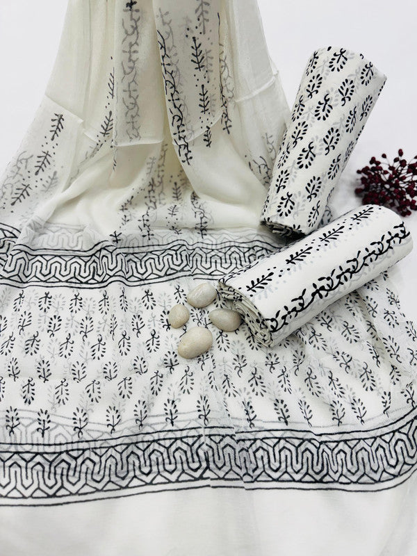 Pure Cotton Unstitched Suit With Chiffon Dupatta