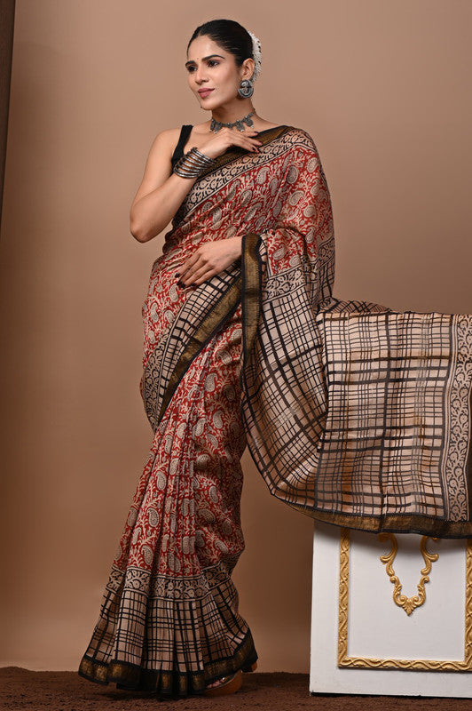 MAHESHWARI SILK BAGRU PRINT SAREE