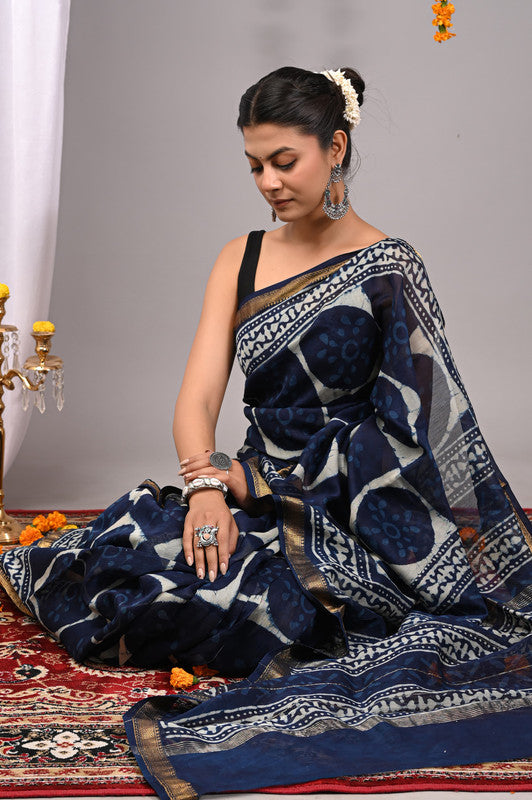 MAHESHWARI SILK BAGRU PRINT SAREE