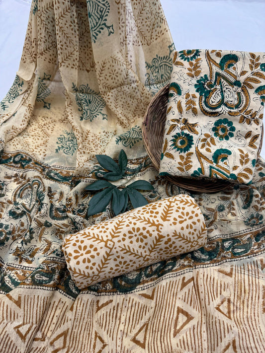 Pure Cotton Unstitched Suit With Chiffon Dupatta