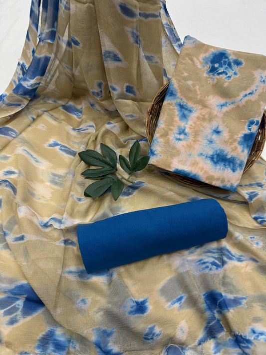 Pure Cotton Unstitched Suit With Chiffon Dupatta