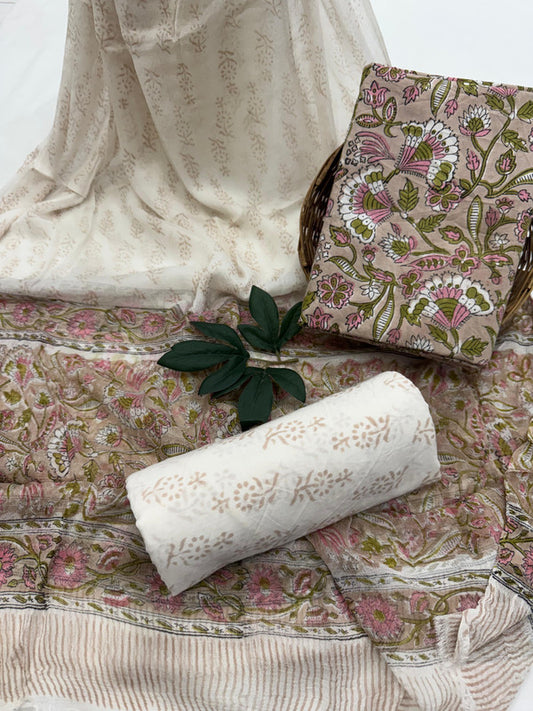 Pure Cotton Unstitched Suit With Chiffon Dupatta