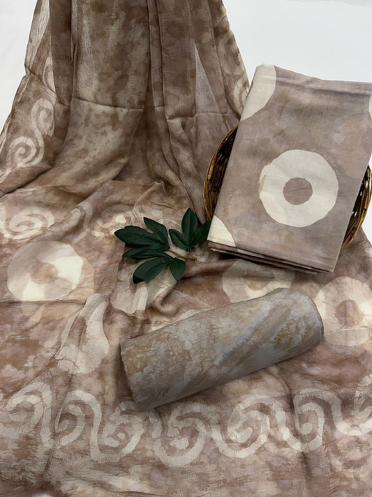 Pure Cotton Unstitched Suit With Chiffon Dupatta