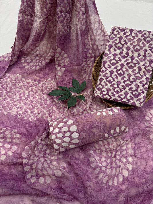 Pure Cotton Unstitched Suit With Chiffon Dupatta