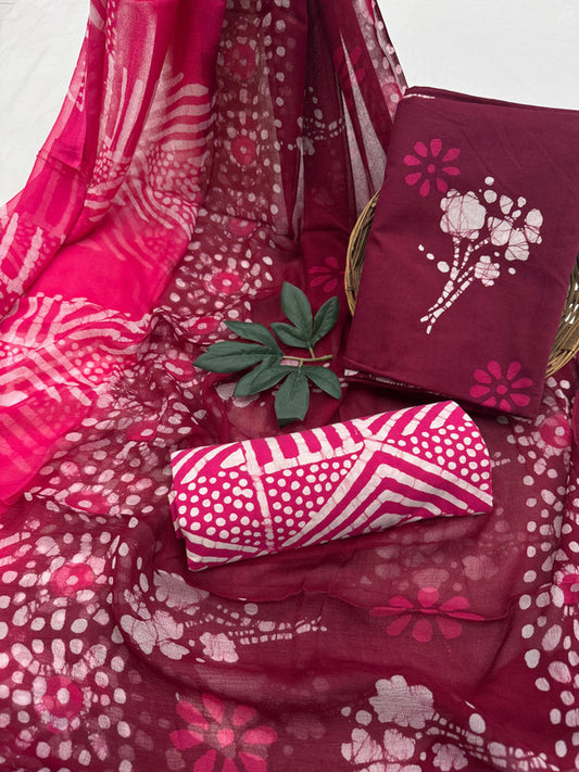 Pure Cotton Unstitched Suit With Chiffon Dupatta